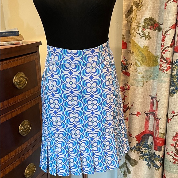 Lulu-B Dresses & Skirts - Lulu B Blue Floral Geometric Athletic Skirt with Built In Shorts